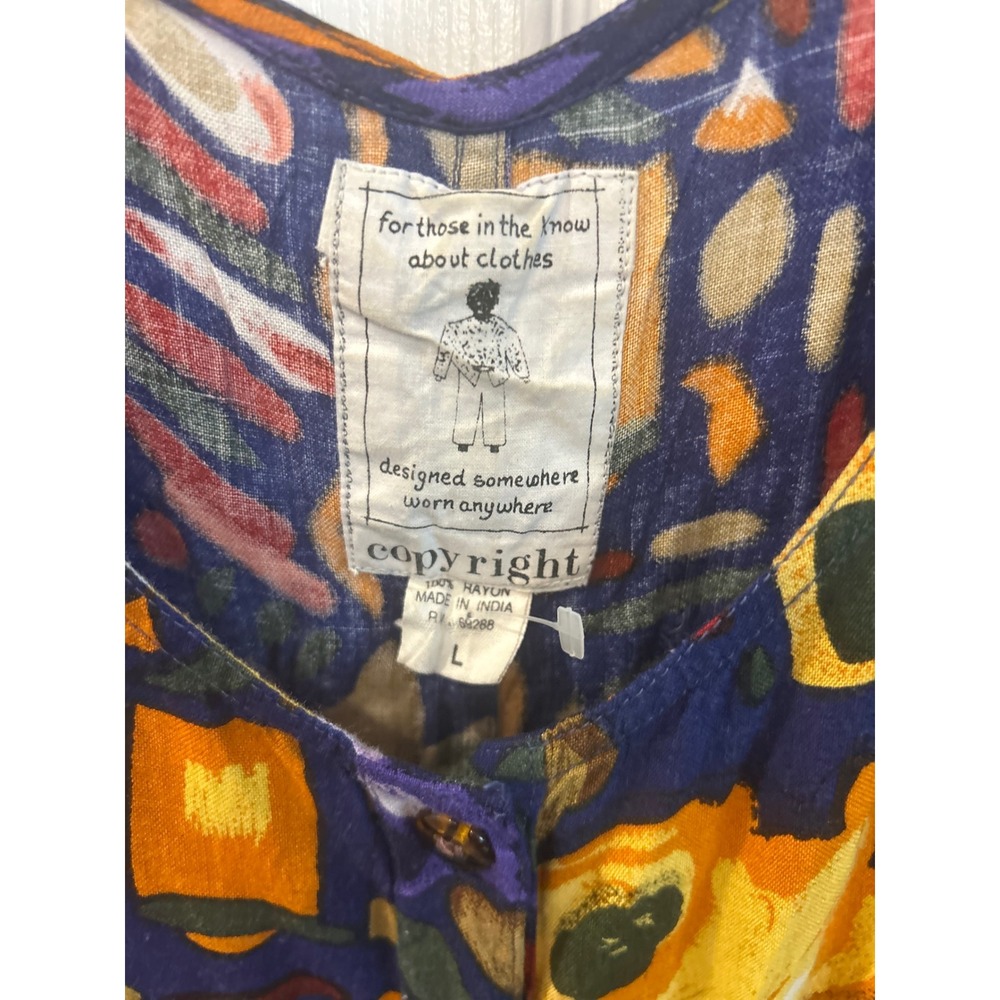 Copyright Jumpsuit Multicolor Abstract Floral Rayon V-Neck Sleeveless Vintage